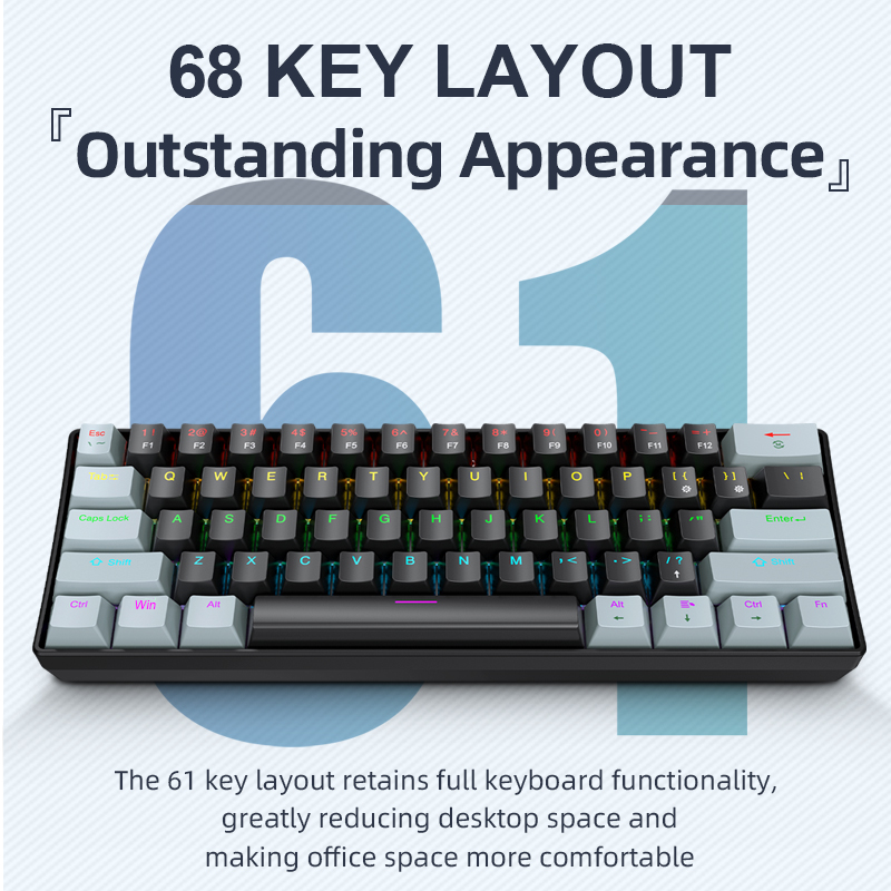Keyboard Gaming Blue Switch - APAYADO K61 Mini teclado mecânico, com