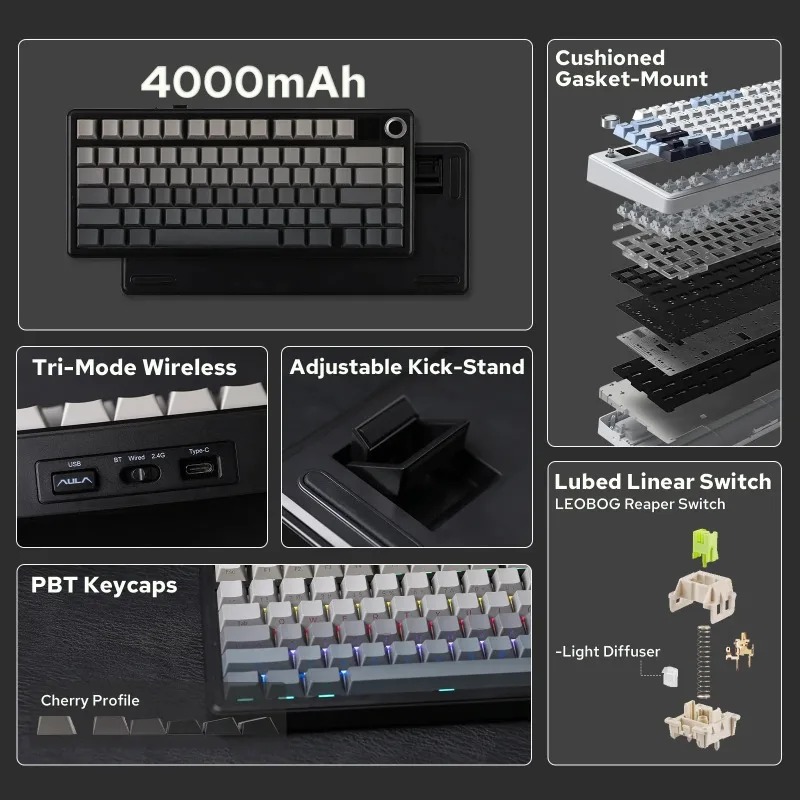 Teclado Mecânico AULA F75 Max, - Gaming Keyboard Wireless avaliação e preço